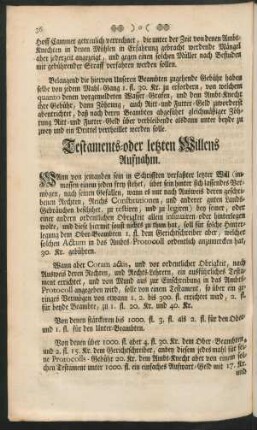 Testaments-oder letzten Willens Aufnahm.