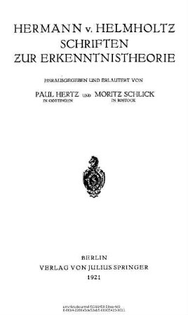Schriften zur Erkenntnistheorie
