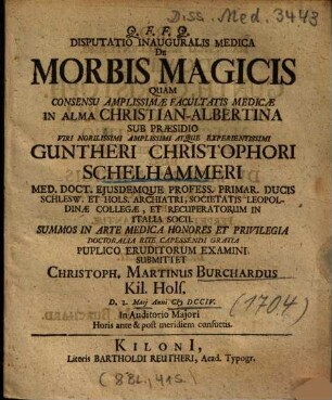 Disputatio Inauguralis Medica De Morbis Magicis
