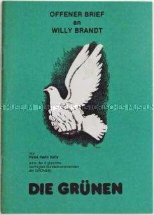 Heft mit dem Wortlaut eines offenen Briefes von Petra Kelly an Willy Brandt zur atomaren Rüstungspolitik - Sachkonvolut