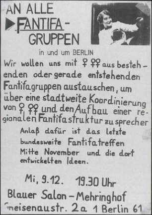 An alle FANTIFA Gruppen in und um Berlin