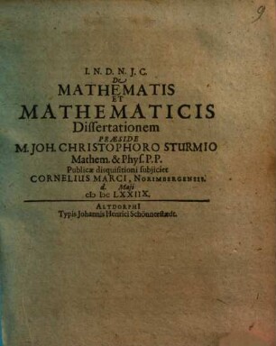 De Mathematis Et Mathematicis Dissertationem