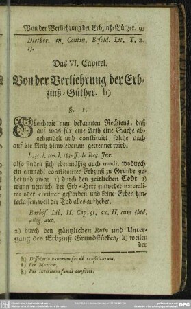 Das VI. Capitel. Von der Verliehrung der Erbzinß-Güther