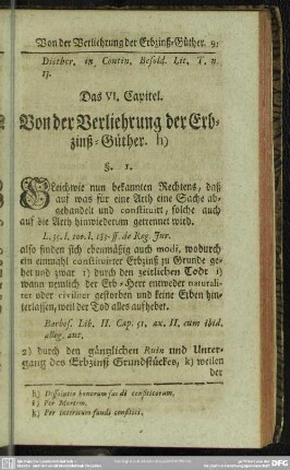 Das VI. Capitel. Von der Verliehrung der Erbzinß-Güther