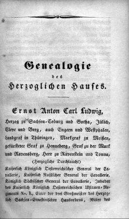 Genealogie des Herzoglichen Hauses