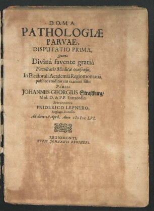 Pathologiae Parvae, Disputatio Prima