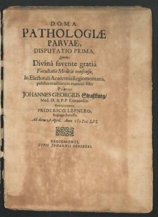 Pathologiae Parvae, Disputatio Prima