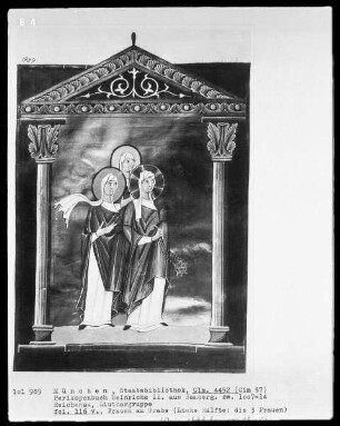 Perikopenbuch Kaiser Heinrichs II. für den Bamberger Dom — Frauen am Grabe und Engel, Folio 116verso-117recto