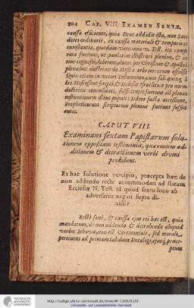 CAPUT VIII. [Examen Sextae. Respons. Papisticae.]