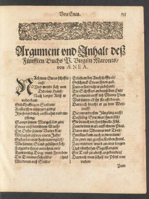 Argument und Inhalt deß Fünfften Buchs P. Virgilii Maronis/ von Aenea.