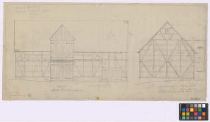 Gleisberg ([Amtshauptmannschaft] Döbeln): Mehnert. Scheune mit Hochfahrt (Seiten-Ansicht, Giebel-Ansicht)