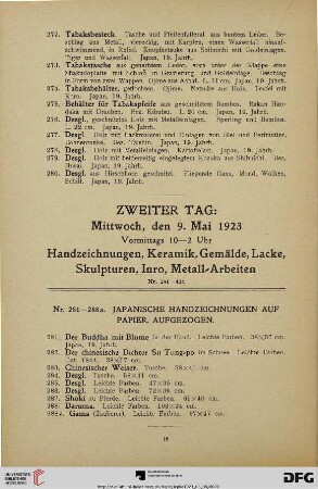 Handzeichnungen, Keramik, Gemälde, Lacke, Skulpturen, Inro, Metall-Arbeiten (Nr. 281-431)