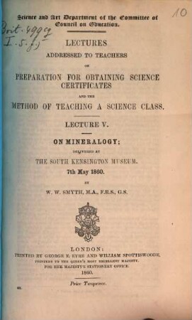 On mineralogy : delivered at The South Kensington Museum, 7th May 1860