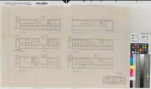 Münster (Münster) Behördenhaus Alter Steinweg Vorentwurf Grundrisse Kellergeschoß bis 4. Obergeschoß Variante zum Vorentwurf 1956 1 : 200 44 x 71 Pause Staatsneubauleitung Münster Regierung Münster Nr. 34081