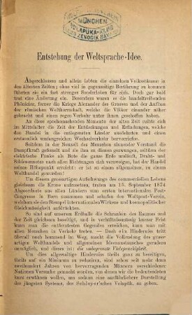 Die Weltsprache-Idee mit besonderer Rücksichtnahme auf J. M. Schleyer's Volapük : Verfasst von Wilhelm Fischbach