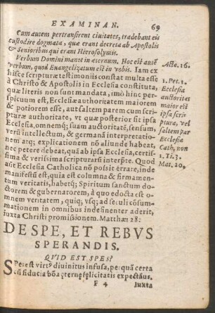 De Spe, Et Rebus Sperandis.