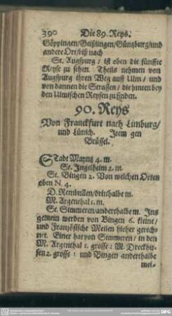 90. Reys. Von Franckfurt nach Limburg, und Lüttich. Item gen Brüssel