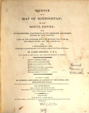 Memoir of a map of Hindoostan, or the Mogul empire