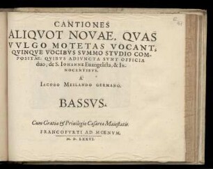 Jakob Meiland: Cantiones aliquot novae ... motetas vacant, quinque vocibus ... Bassus