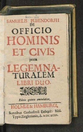 Samuelis Pufendorfii De Officio Hominis Et Civis iuxta Legem Naturalem Libri Duo