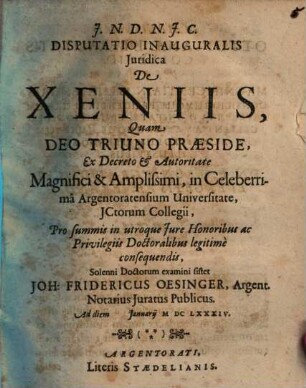 Disputatio Inauguralis Juridica De Xeniis