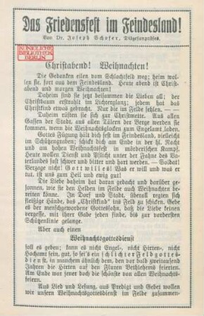 Das Friedensfest im Feindesland!