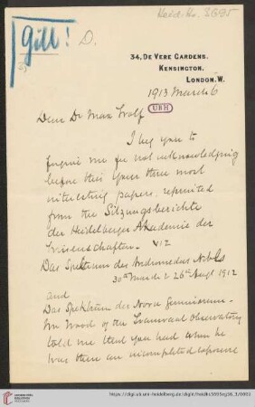 Briefe von David Gill an Max Wolf: Brief von David Gill an Max Wolf