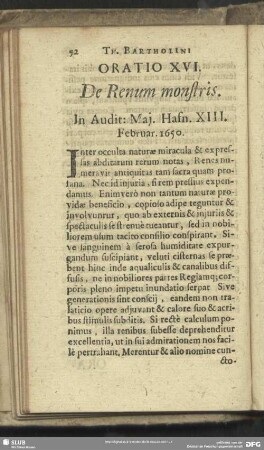 Oratio XVI. De Renum monstris