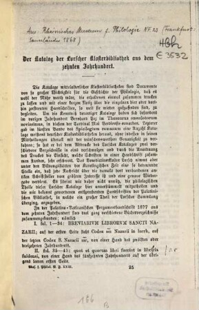 Der Katalog der Lorscher Klosterbibliothek aus dem zehnten Jahrhundert