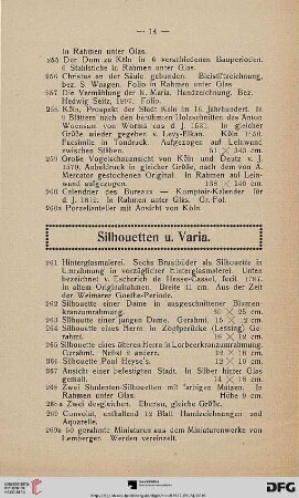Silhouetten u. Varia (Nr. 261-292)