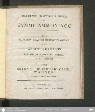 Dissertatio inauguralis medica de gummi ammoniaco
