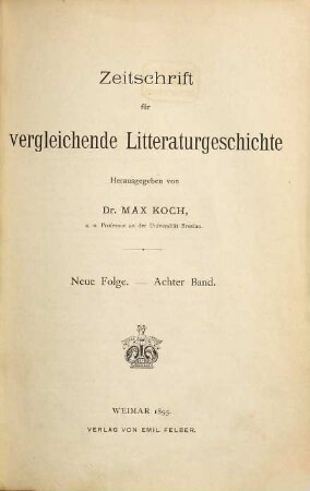 Zeitschrift für vergleichende Literaturgeschichte, 8. 1895