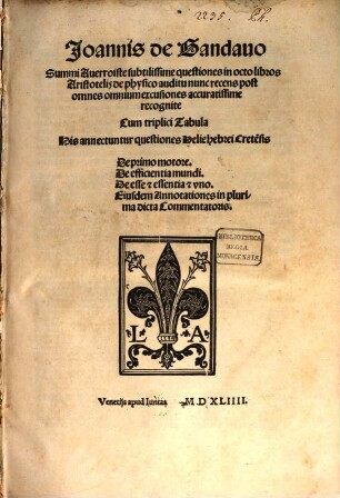 Questiones in octo libros Aristotelis de physico auditu