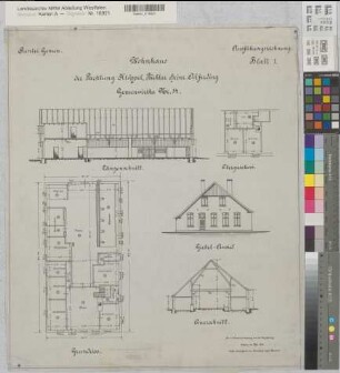 Gemen (Borken) Bauerschaft Wirthe Pachtung Klöppel Wohnhaus Schnitte, Grundrisse, Ansicht 1911 1 : 100 50 x 59 Zeichnung Landsberg-Velensches Bauamt Landsberg-Velen