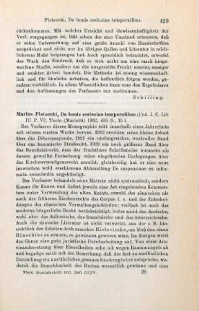 429-430 [Rezension] Pistocchi, Marius, De bonis ecclesiae temporalibus