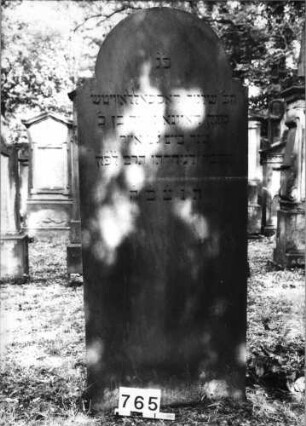 Grabstein 765 (Index: 99630267) Material: Sandstein Zustand: unten abgeblättert Maße HxBxT: 159x65x7 cm Beschreibung: Stele mit eingezogenem Rundbogenabschluß: Grabstein 765