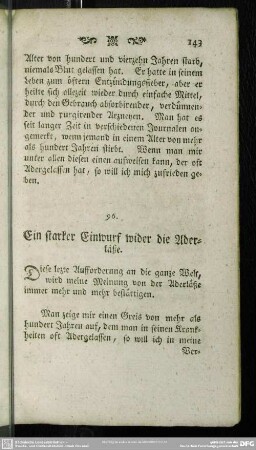 96. Ein starker Einwurf wider die Aderläße