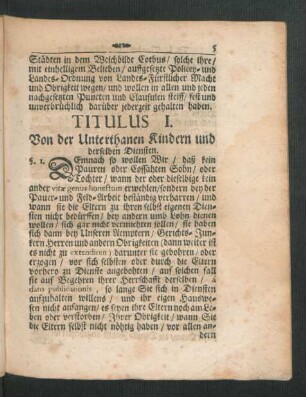 Titulus I. Von der Unterthanen Kindern und derselben Diensten.
