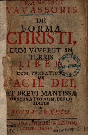 De Forma Christi, Dum Viveret In Terris Liber