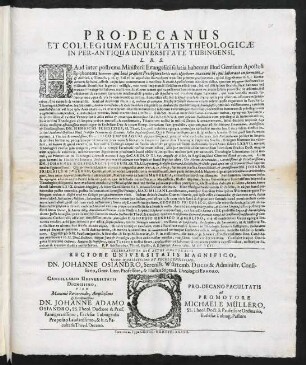 Pro-Decanus Et Collegium Facultatis Theologicae In Perantiqua Universitate Tubingensi. L. B. S.