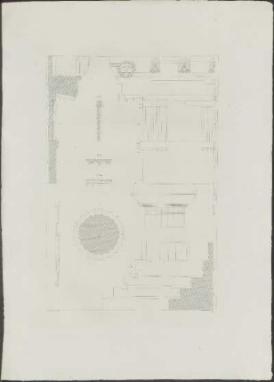 Pl. 14. F. V. Coupe de l'entablement sur le milieu du fronton.