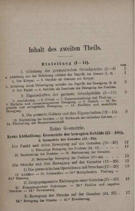 Inhalt des zweiten Theils. Einleitung (1-14).