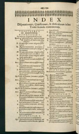 2v-4v, Index Disputationum, Quaestionum, & Articulorum in hoc Tomo secundo contentorum.
