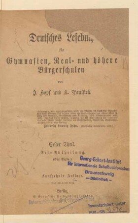 Abth. 1, [Schülerband]: (Für Sexta)
