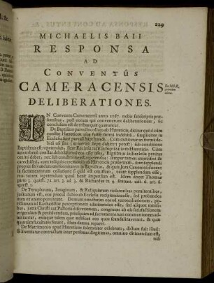 Michaelis Baii Responsa Ad Conventus Cameracensis Deliberationes