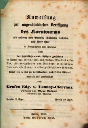 Anweisung zur augenblicklichen Vertilgung des Kornwurms