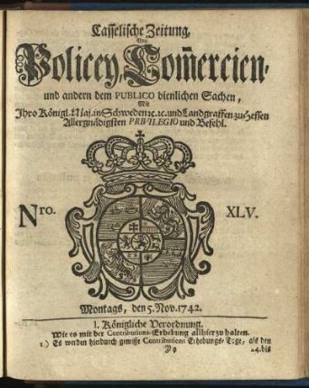 Nro. XLV, Montags, den 5. Nov. 1742
