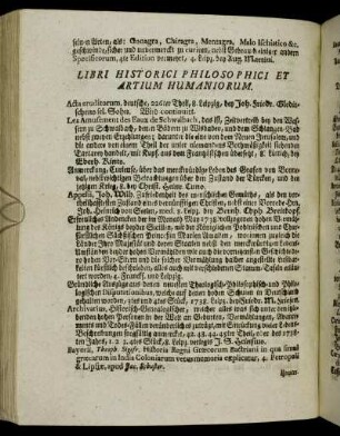 Libri Historici Philosophici Et Artium Humaniorum.