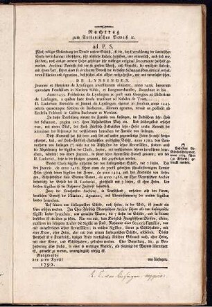 Nachtrag zum Authentischen Beweiß.