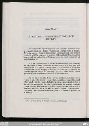 Şafak Ural Logic And The Different Forms Of Thinking